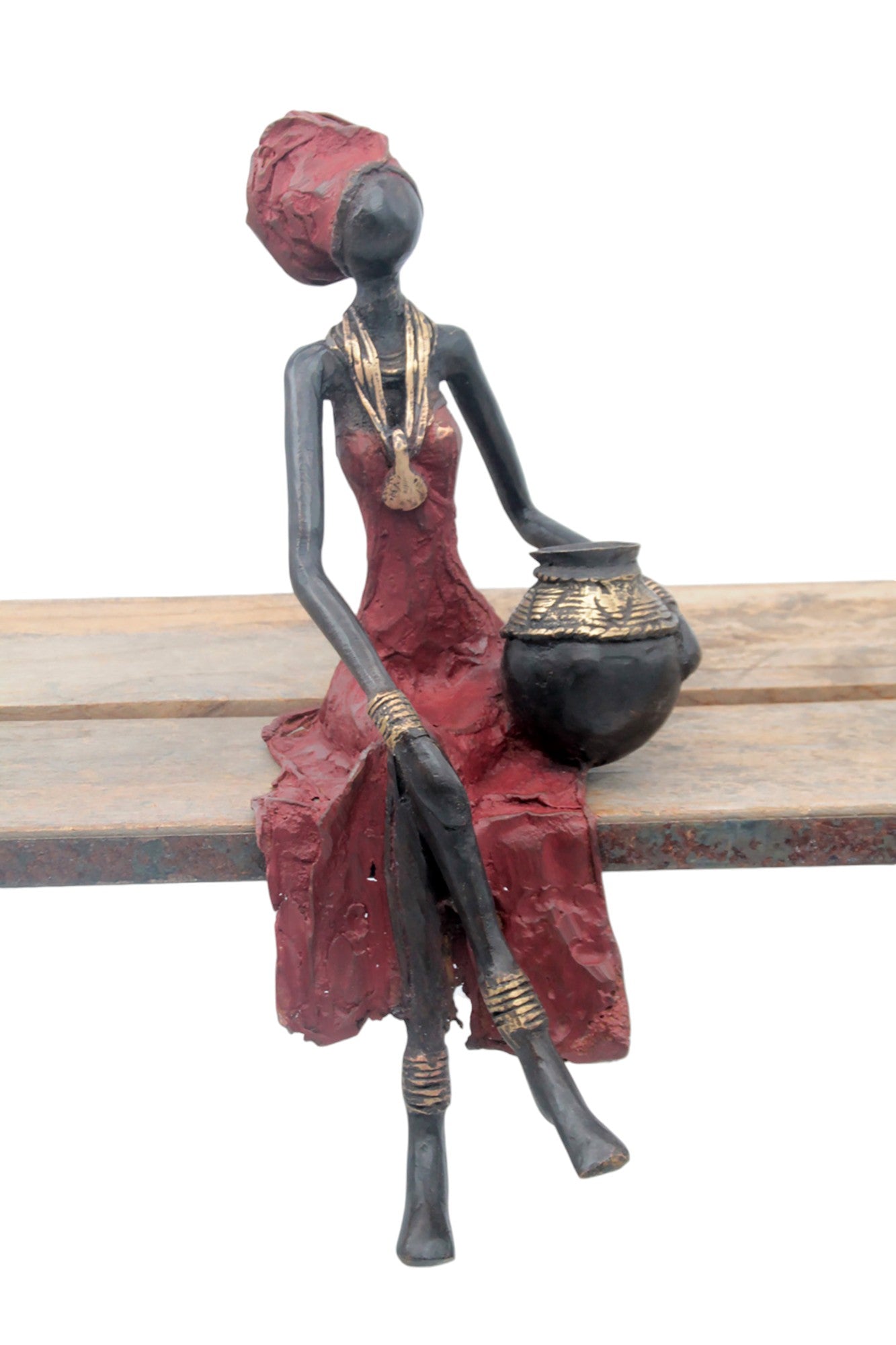 Bronze assis 35 cm rouge n°5 Bronzes d'Afrique