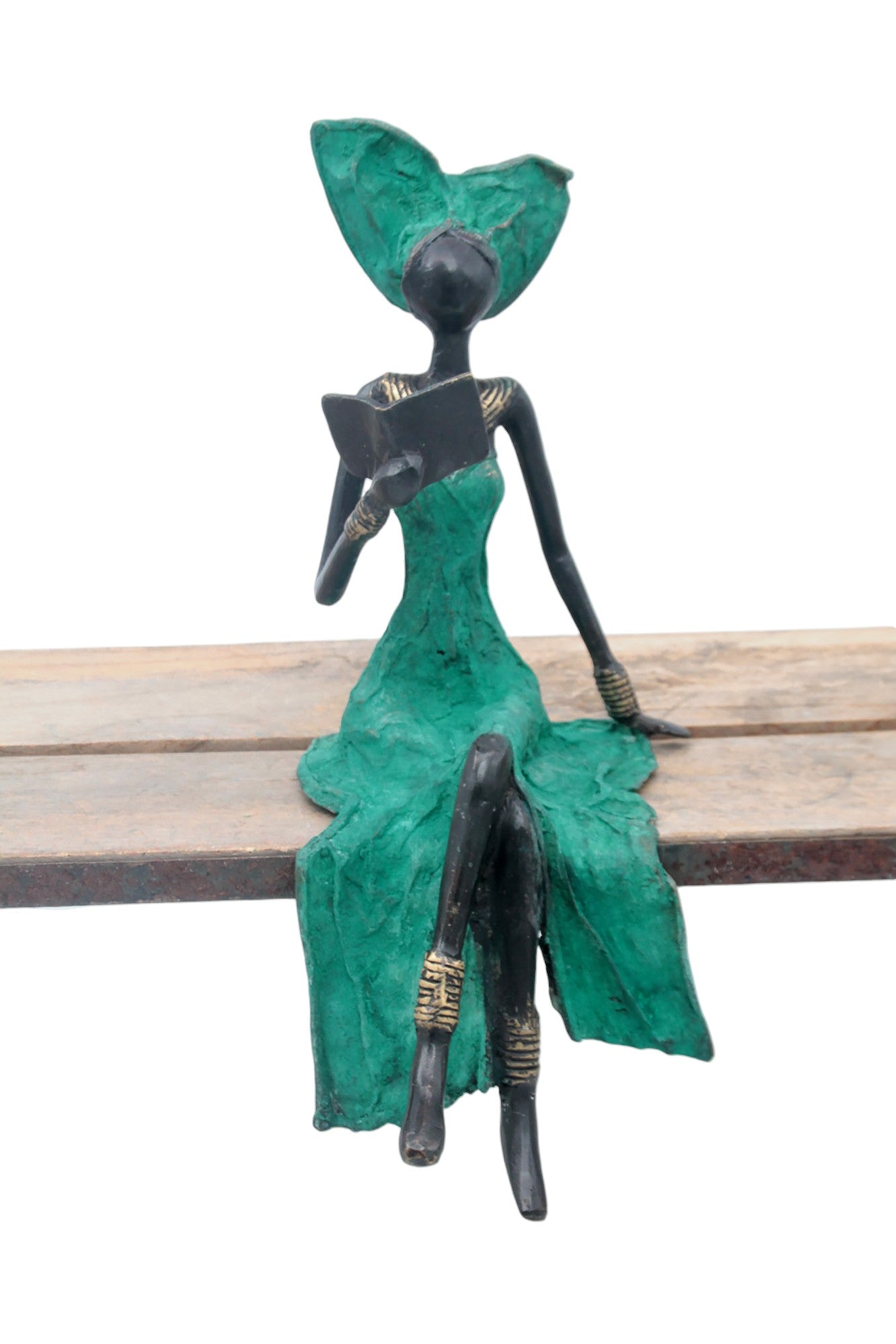 Bronze assis 35 cm turquoise n°1 Bronzes d'Afrique