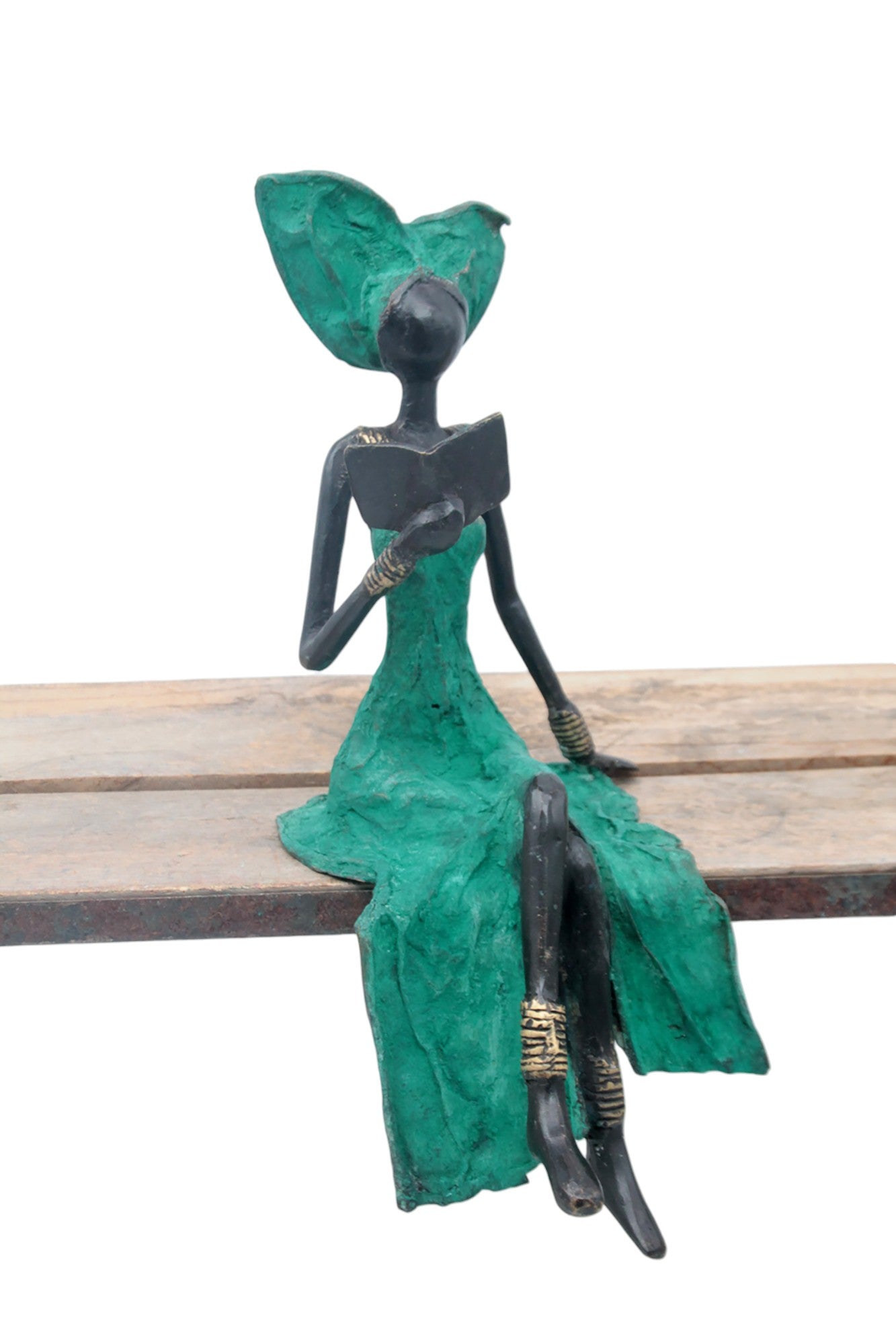 Bronze assis 35 cm turquoise n°1 Bronzes d'Afrique