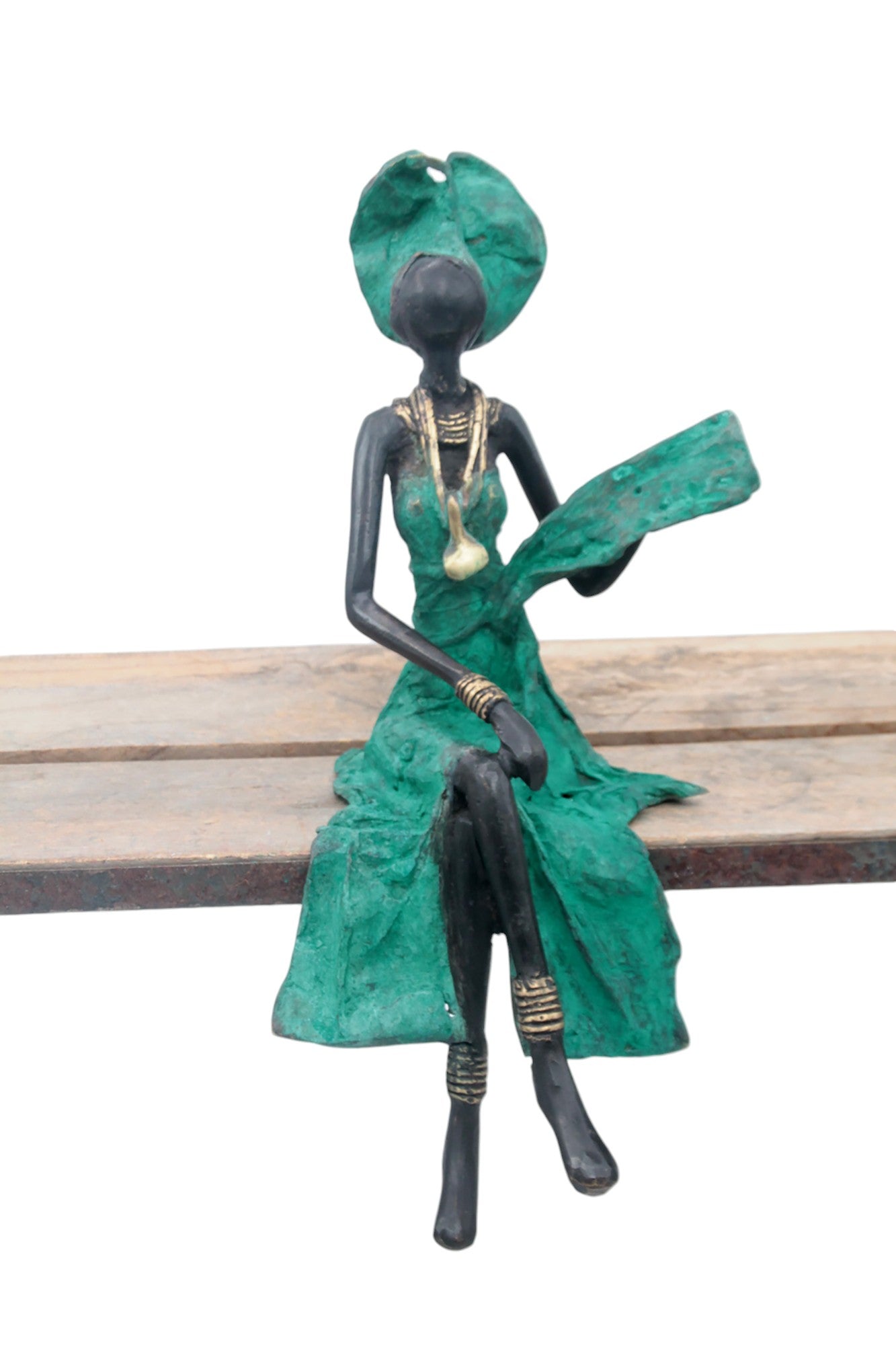 Bronze assis 35 cm turquoise n°2 Bronzes d'Afrique