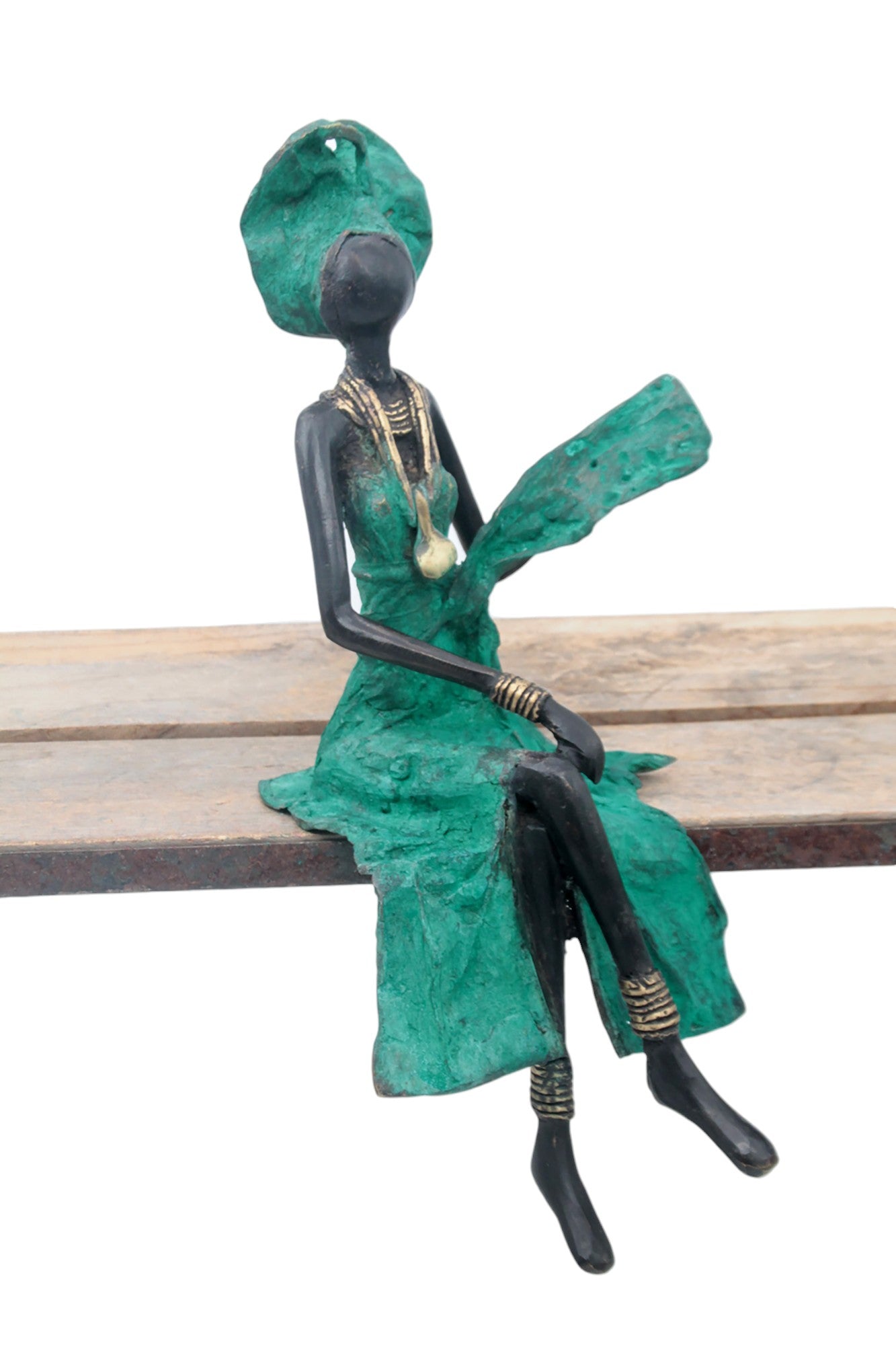 Bronze assis 35 cm turquoise n°2 Bronzes d'Afrique