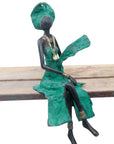 Bronze assis 35 cm turquoise n°2 Bronzes d'Afrique