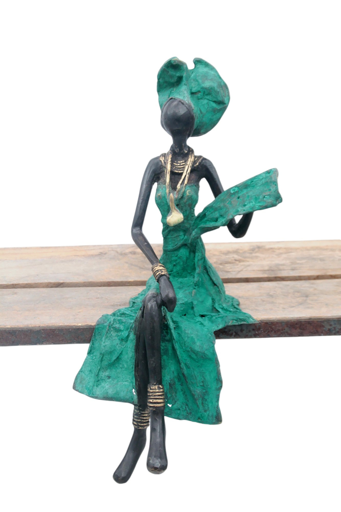 Bronze assis 35 cm turquoise n°2 Bronzes d'Afrique