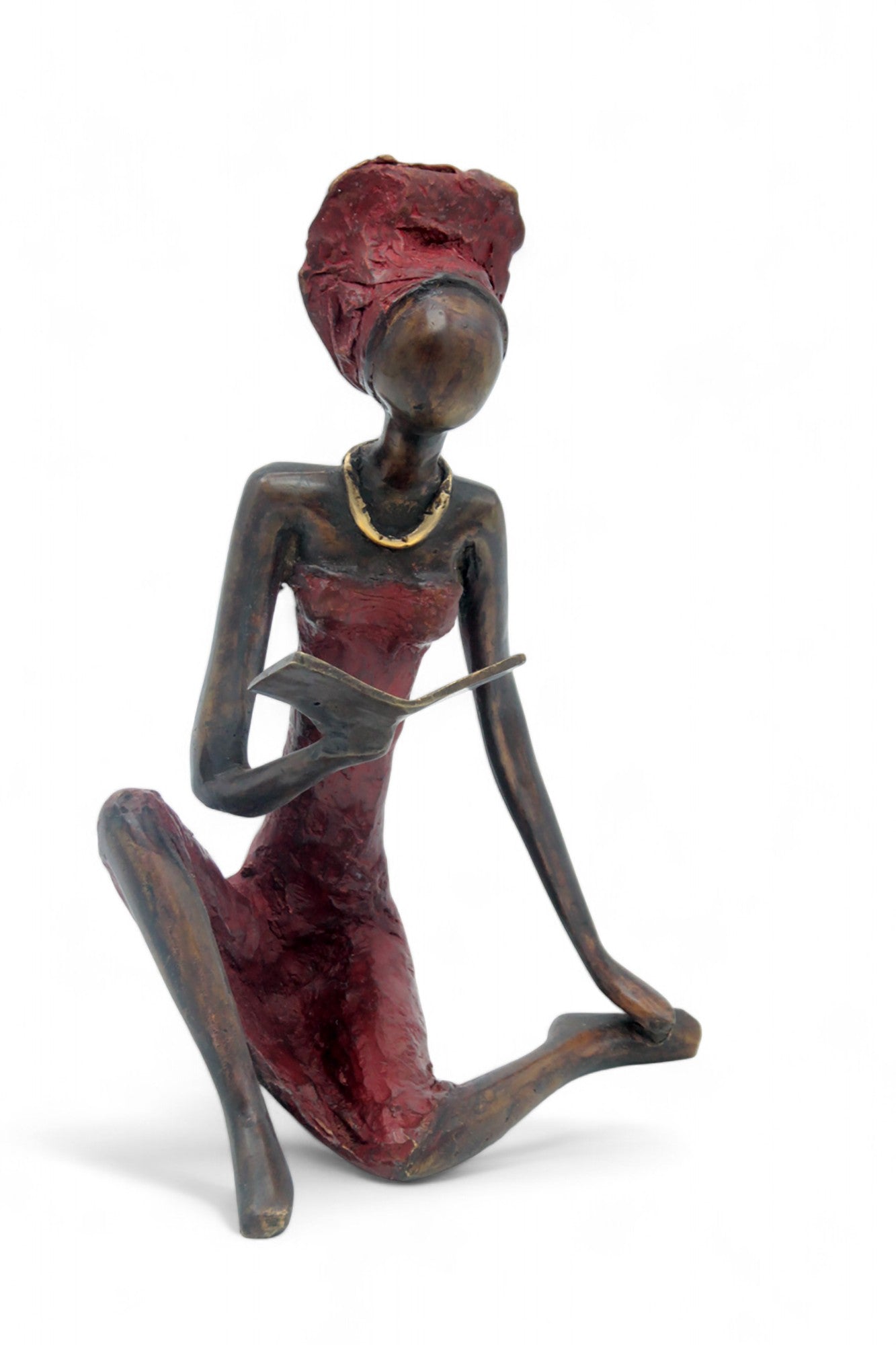 Bronze assis à poser 55 cm rouge n°1 Bronzes d'Afrique