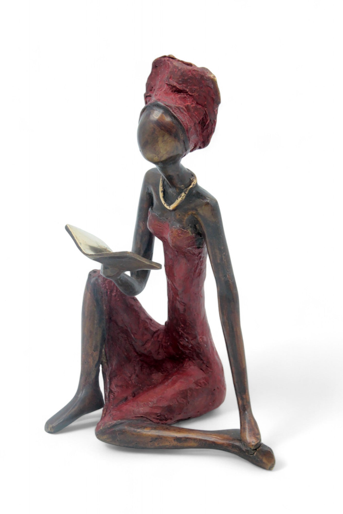 Bronze assis à poser 55 cm rouge n°1 Bronzes d'Afrique