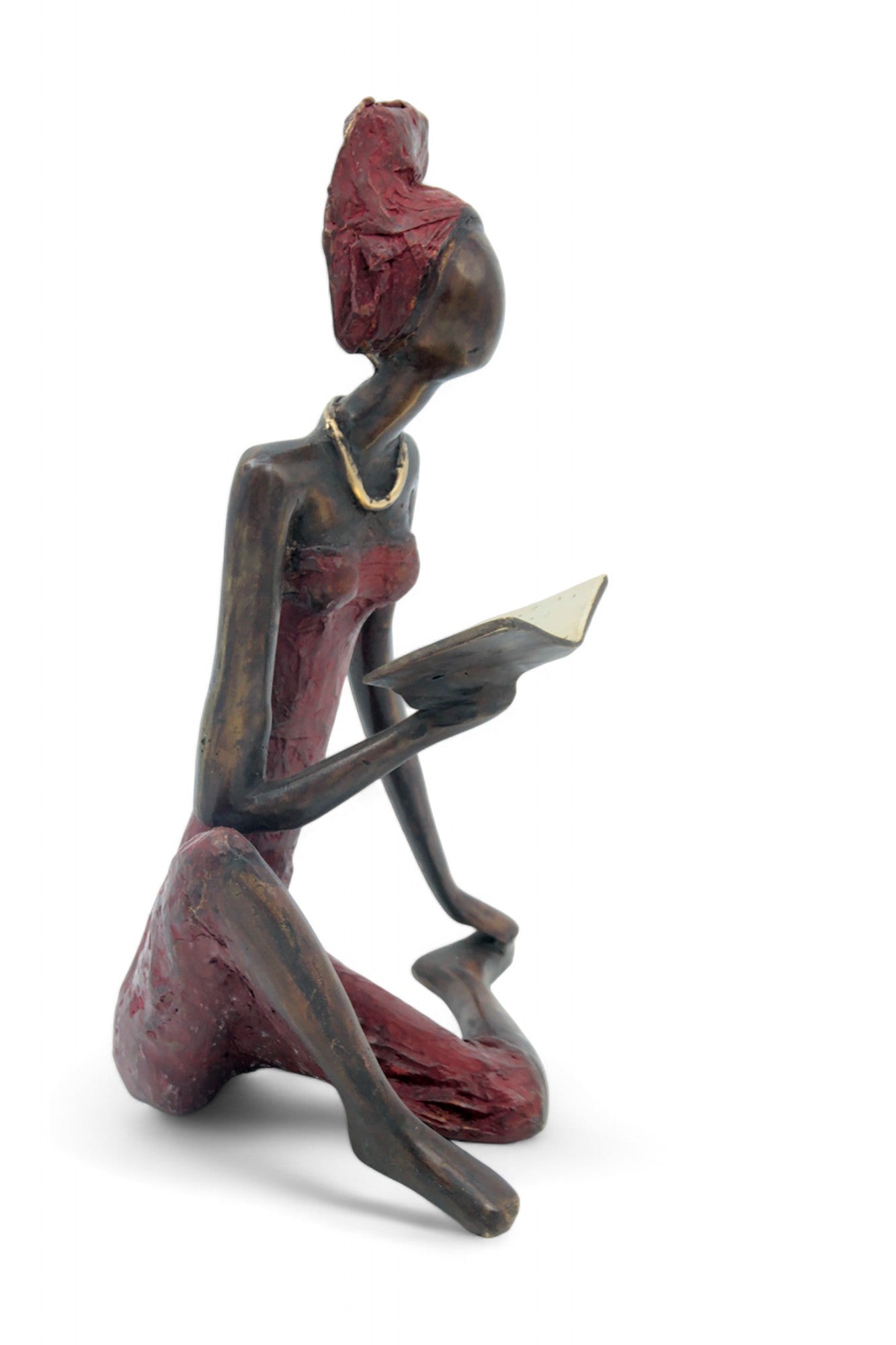 Bronze assis à poser 55 cm rouge n°1 Bronzes d'Afrique