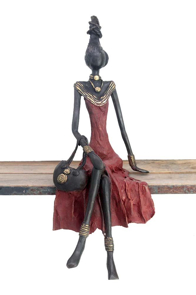Bronze assis 40 cm rouge n°3 Bronzes d'Afrique