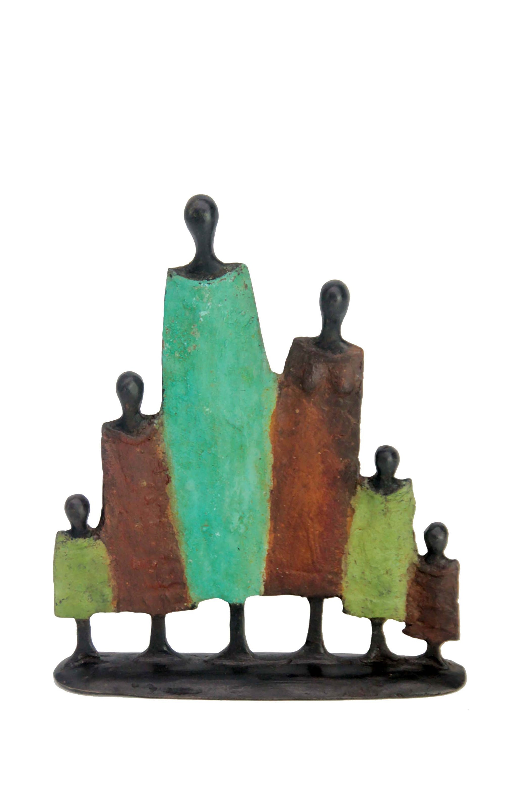 Famille 6 personnages marron & vert n°3 Bronzes d'Afrique