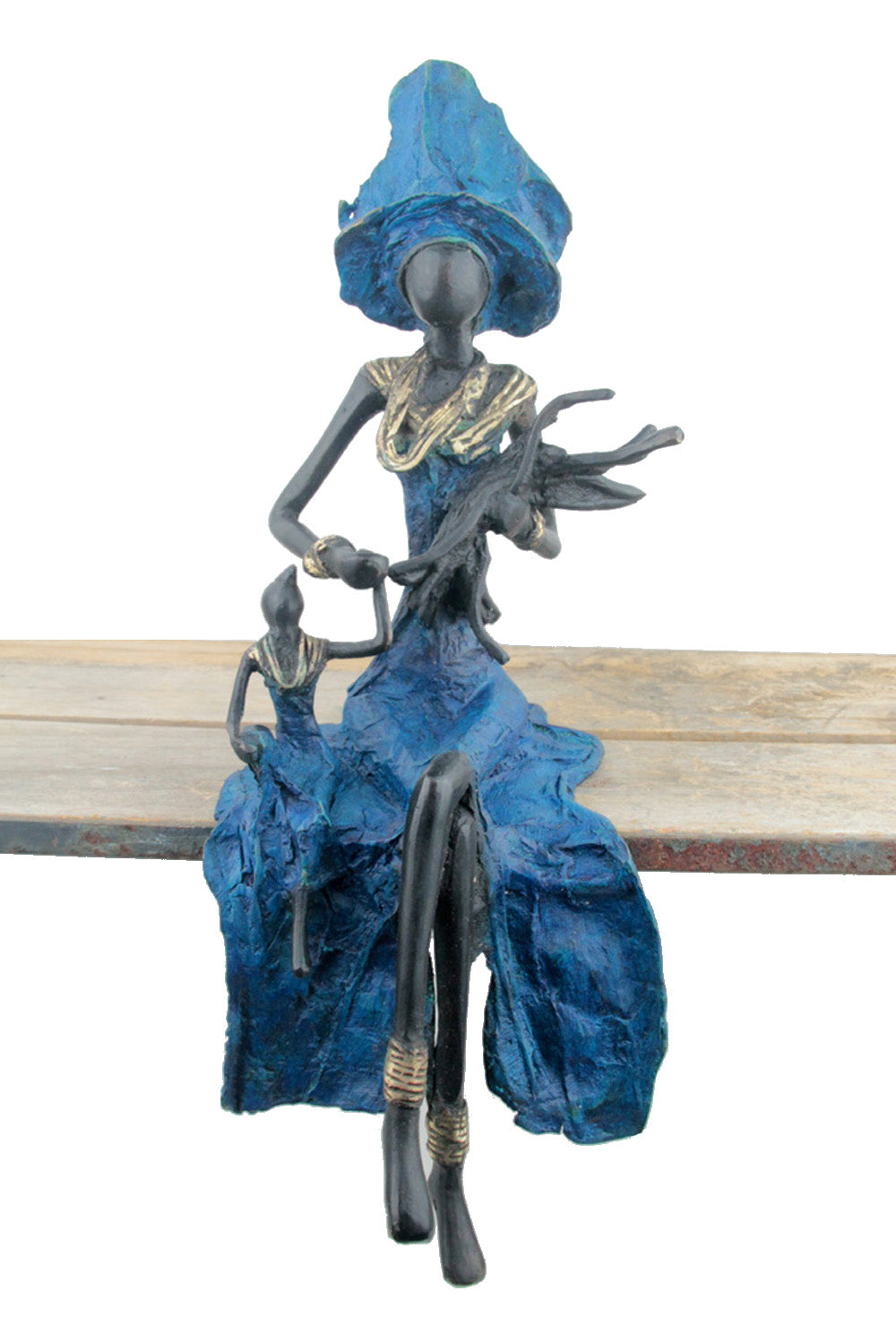 Bronze assis 40 cm bleu n°5 Bronzes d'Afrique