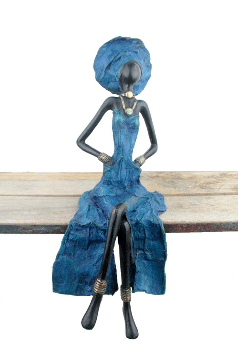 Bronze assis 40 cm bleu  n°12 Bronzes d'Afrique