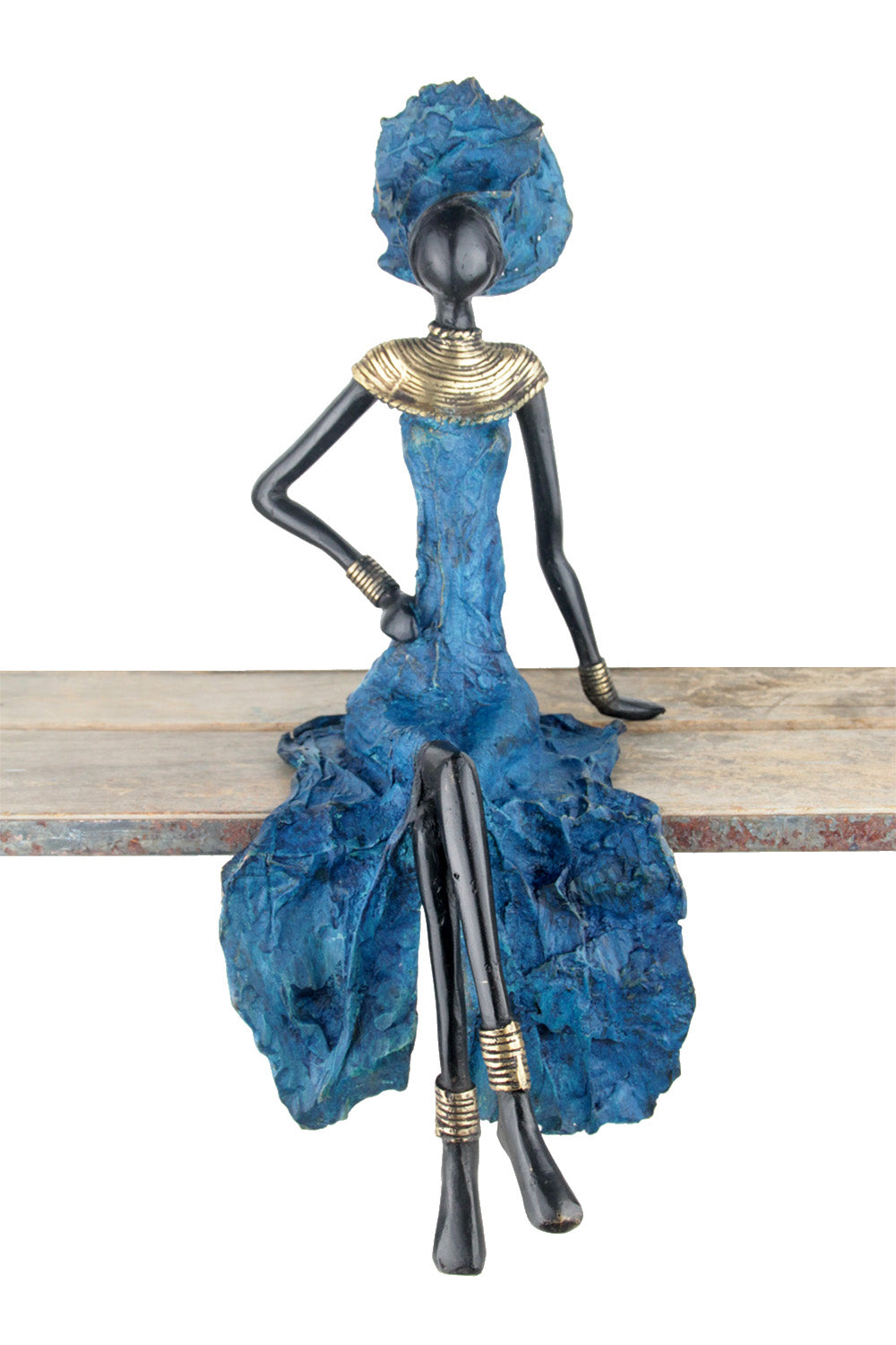 Bronze assis 40 cm bleu n°3 Bronzes d'Afrique