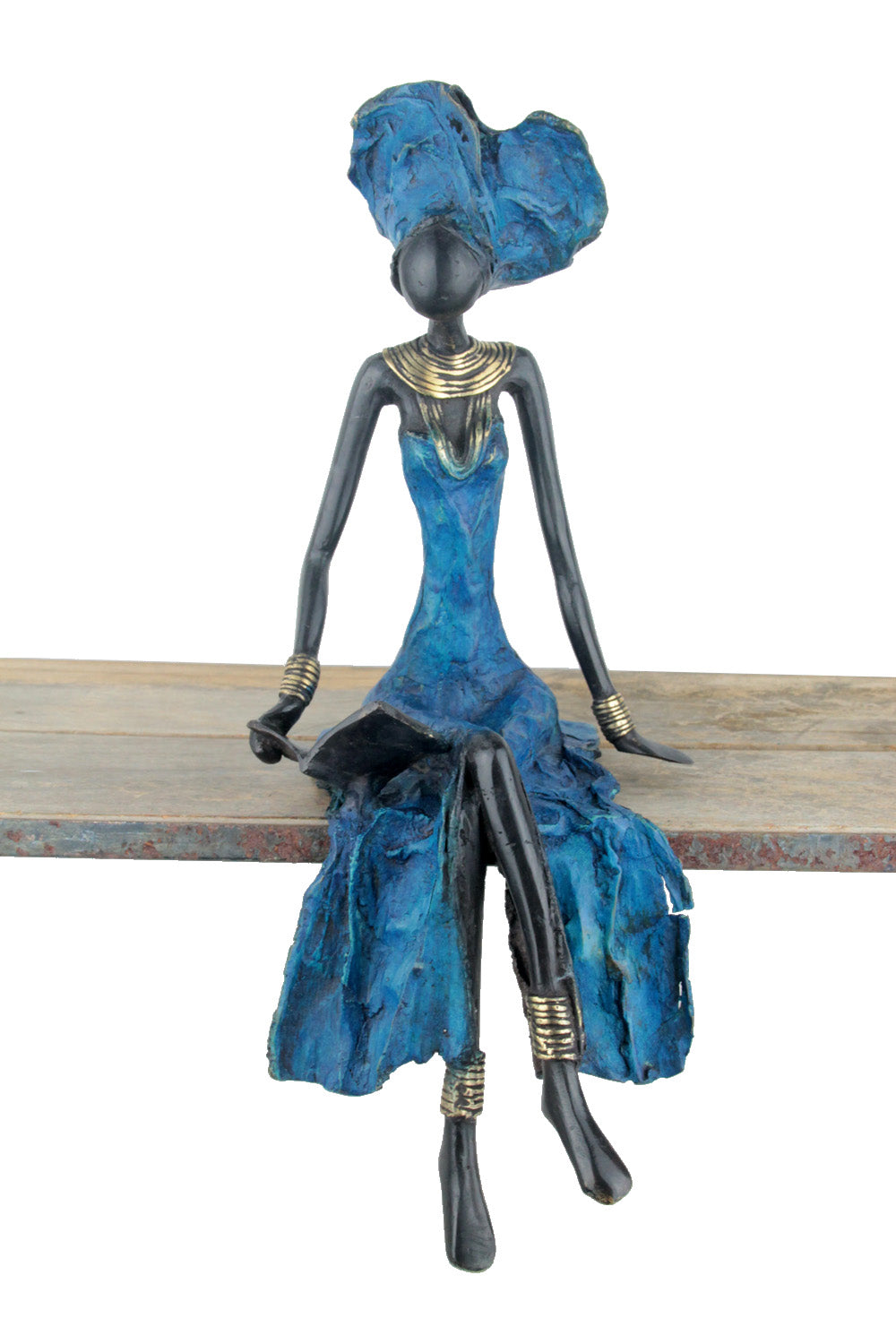 Bronze assis 40 cm bleu  n°2 Bronzes d'Afrique