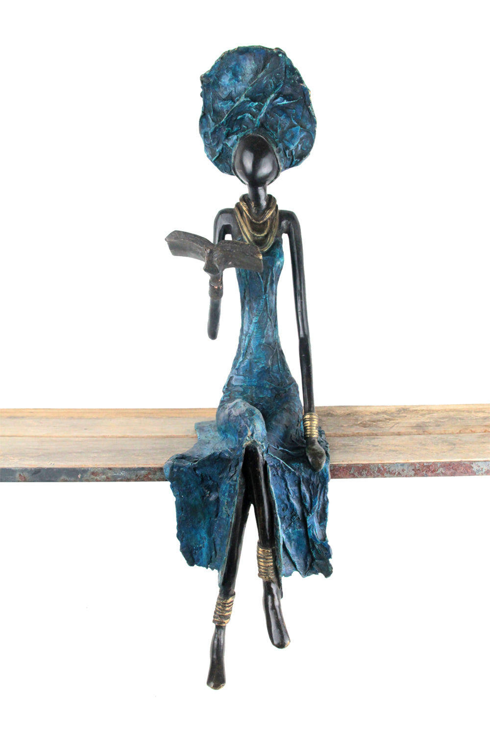 Bronze Issouf assis 55 cm bleu n°1 Bronzes d'Afrique