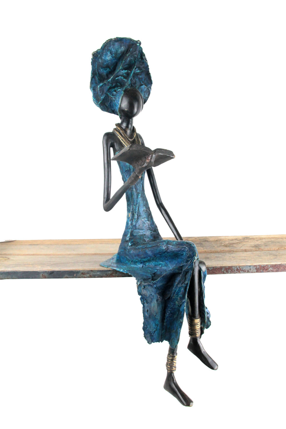 Bronze Issouf assis 55 cm bleu n°1 Bronzes d'Afrique