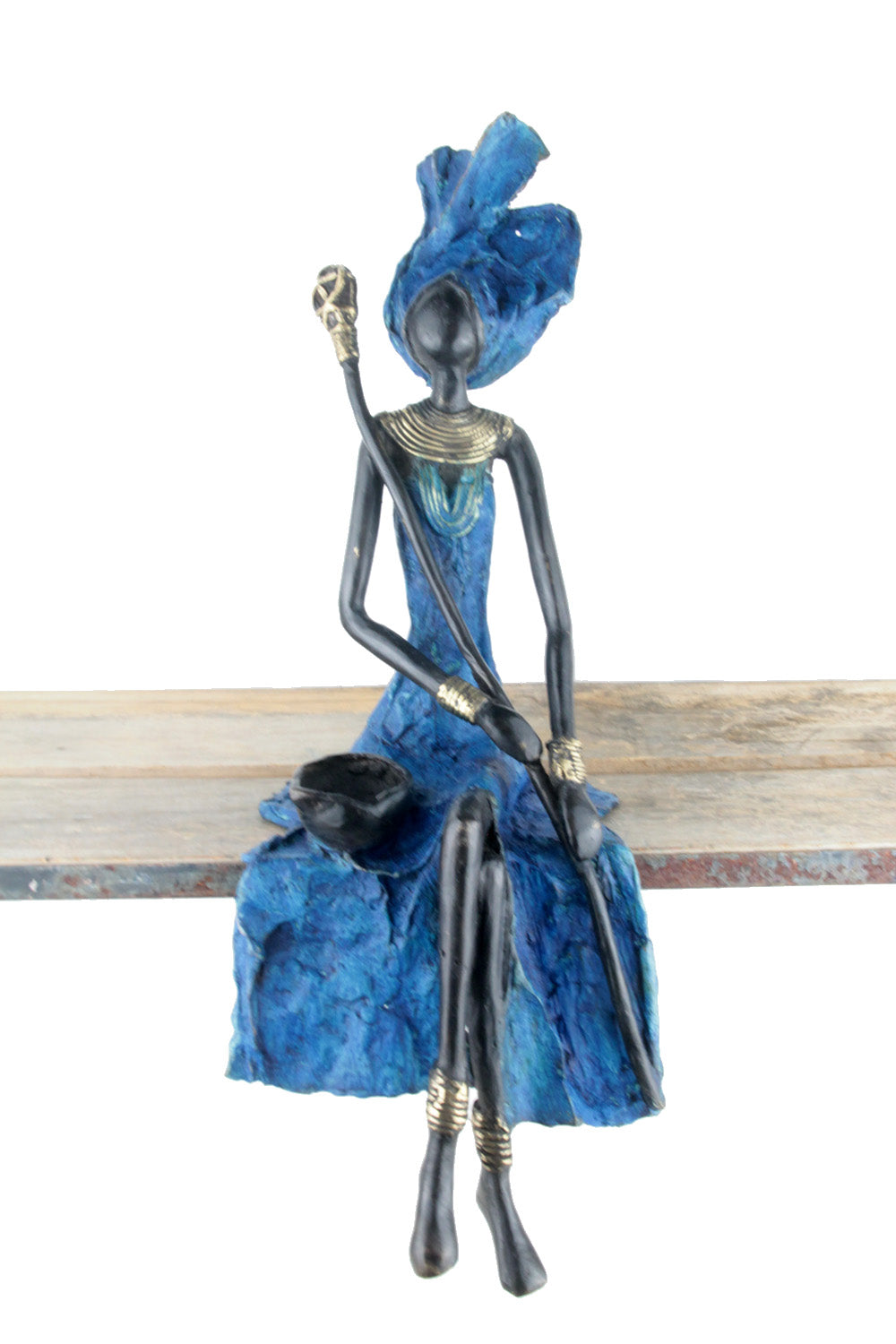 Bronze assis 40 cm bleu n°6 Bronzes d'Afrique