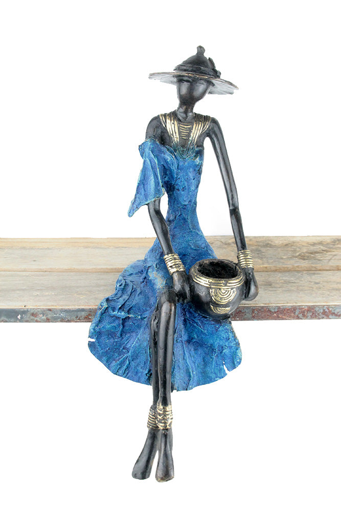 Bronze assis 40 cm bleu n°7 Bronzes d'Afrique