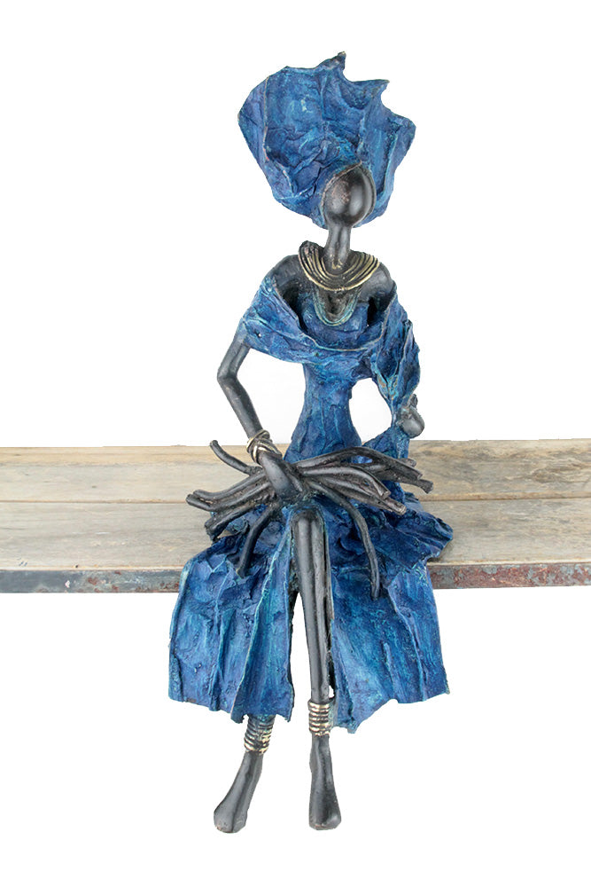 Bronze assis 40 cm bleu n°10 Bronzes d'Afrique