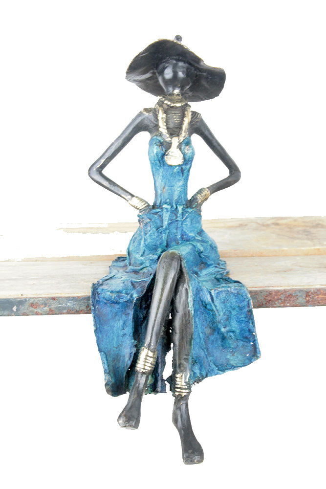 Bronze assis 35 cm bleu n°6 Bronzes d'Afrique