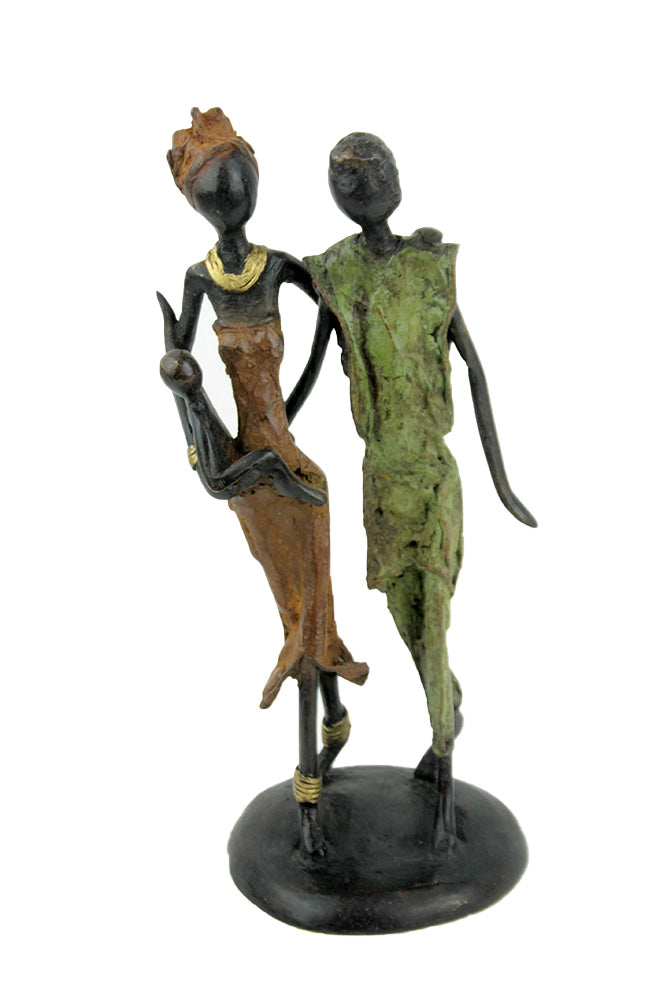 Bronze couple 25 cm marron et vert n°5 Bronzes d'Afrique