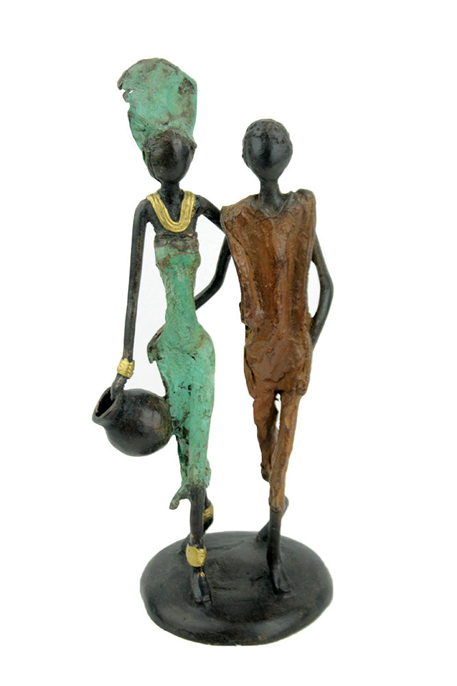 Bronze couple 25 cm marron et vert n°12 Bronzes d'Afrique