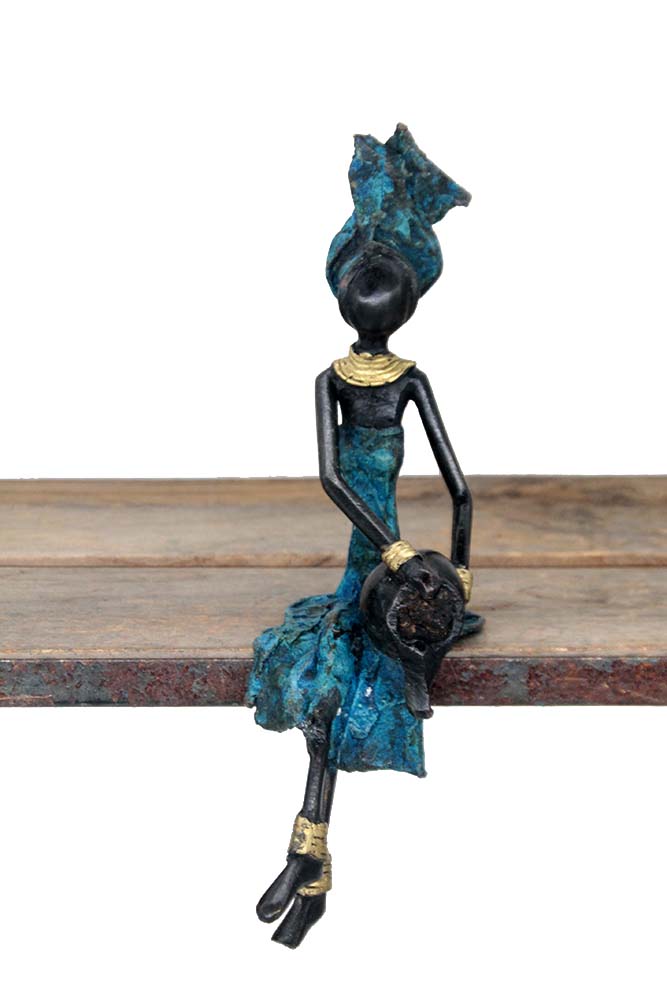 Bronze assis 25 cm bleu n°8 Bronzes d'Afrique