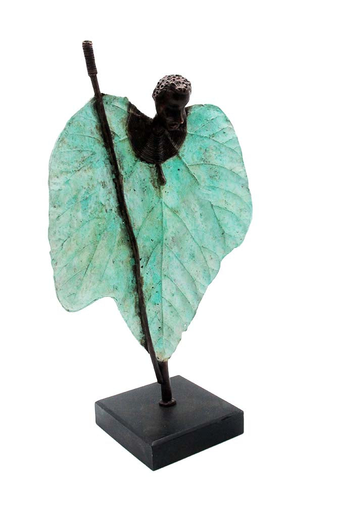 Bronze Feuille simple 45 cm vert n°2 Bronzes d'Afrique