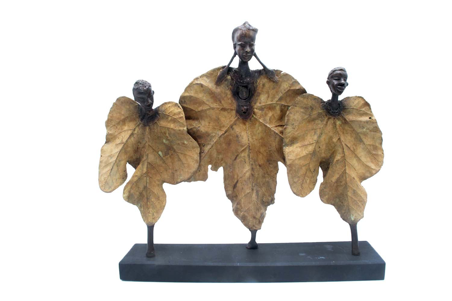 Bronze Feuille triple 45 cm marron n°2 Bronzes d'Afrique