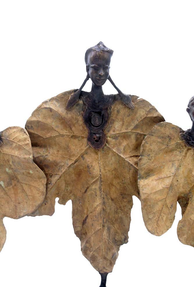Bronze Feuille triple 45 cm marron n°2 Bronzes d'Afrique