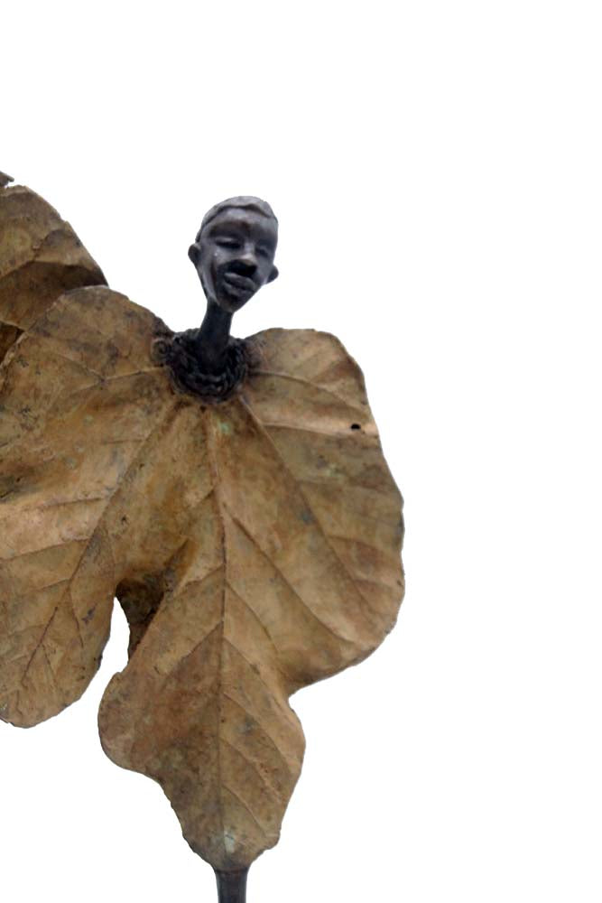Bronze Feuille triple 45 cm marron n°2 Bronzes d'Afrique