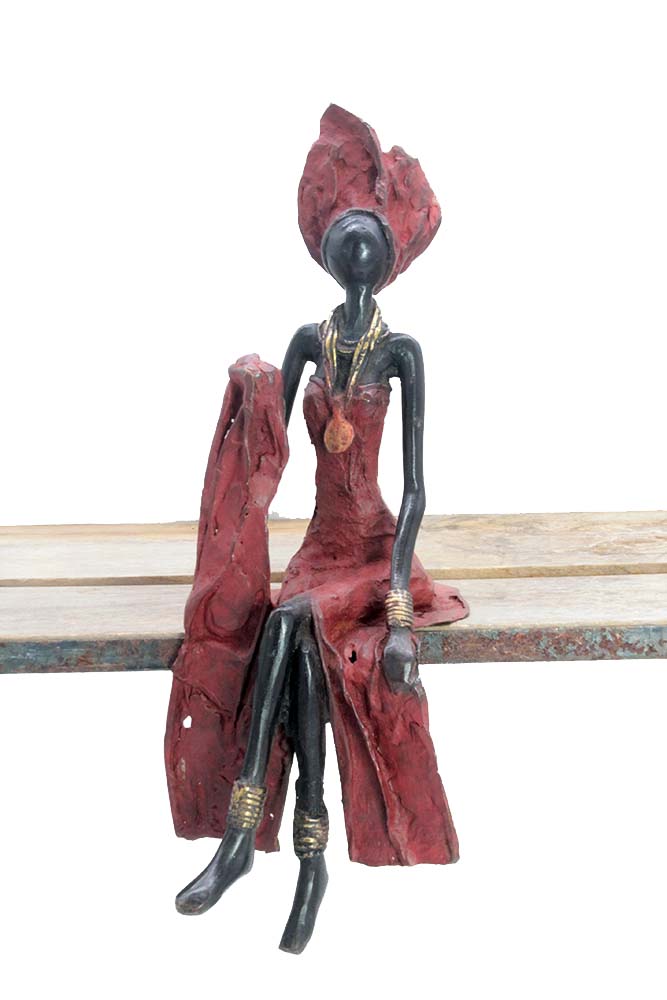 Bronze assis 35 cm rouge n°1 Bronzes d'Afrique