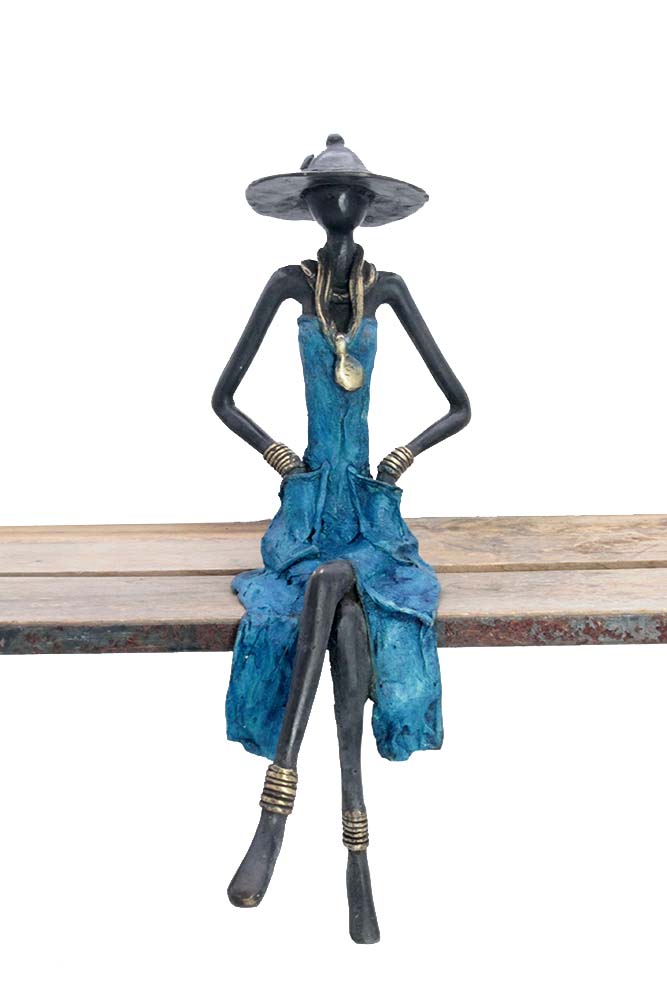 Bronze assis 40 cm bleu n°1 Bronzes d'Afrique