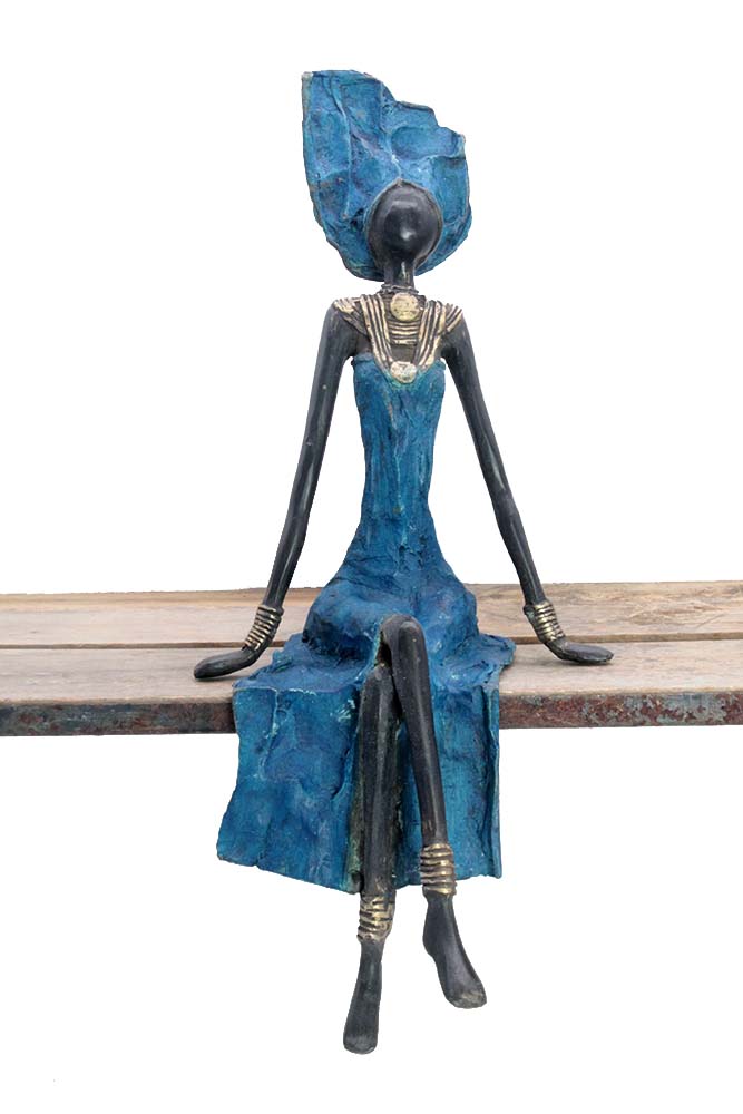 Bronze assis 40 cm bleu n°9 Bronzes d'Afrique