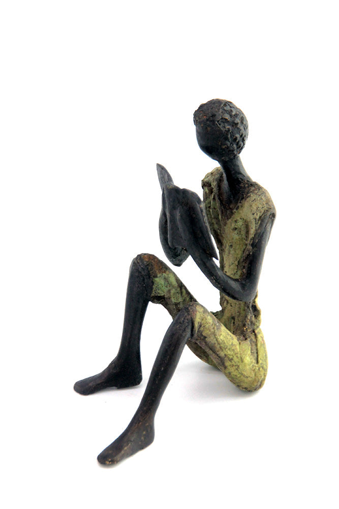 Bronze assis à poser 25 cm vert n°8 Bronzes d'Afrique