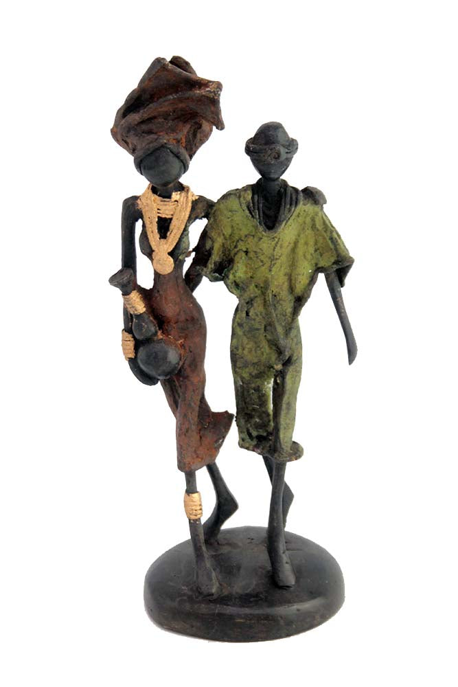 Bronze couple 20 cm marron et vert n°1 Bronzes d'Afrique