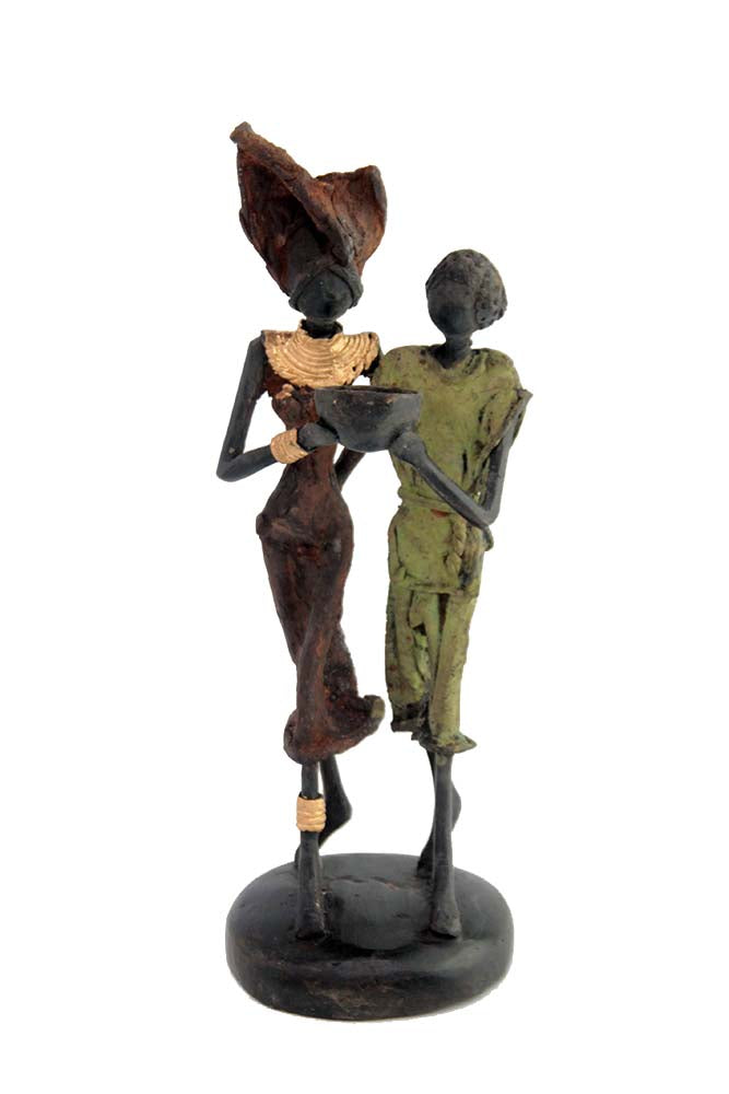 Bronze couple 20 cm marron et vert n°3 Bronzes d'Afrique