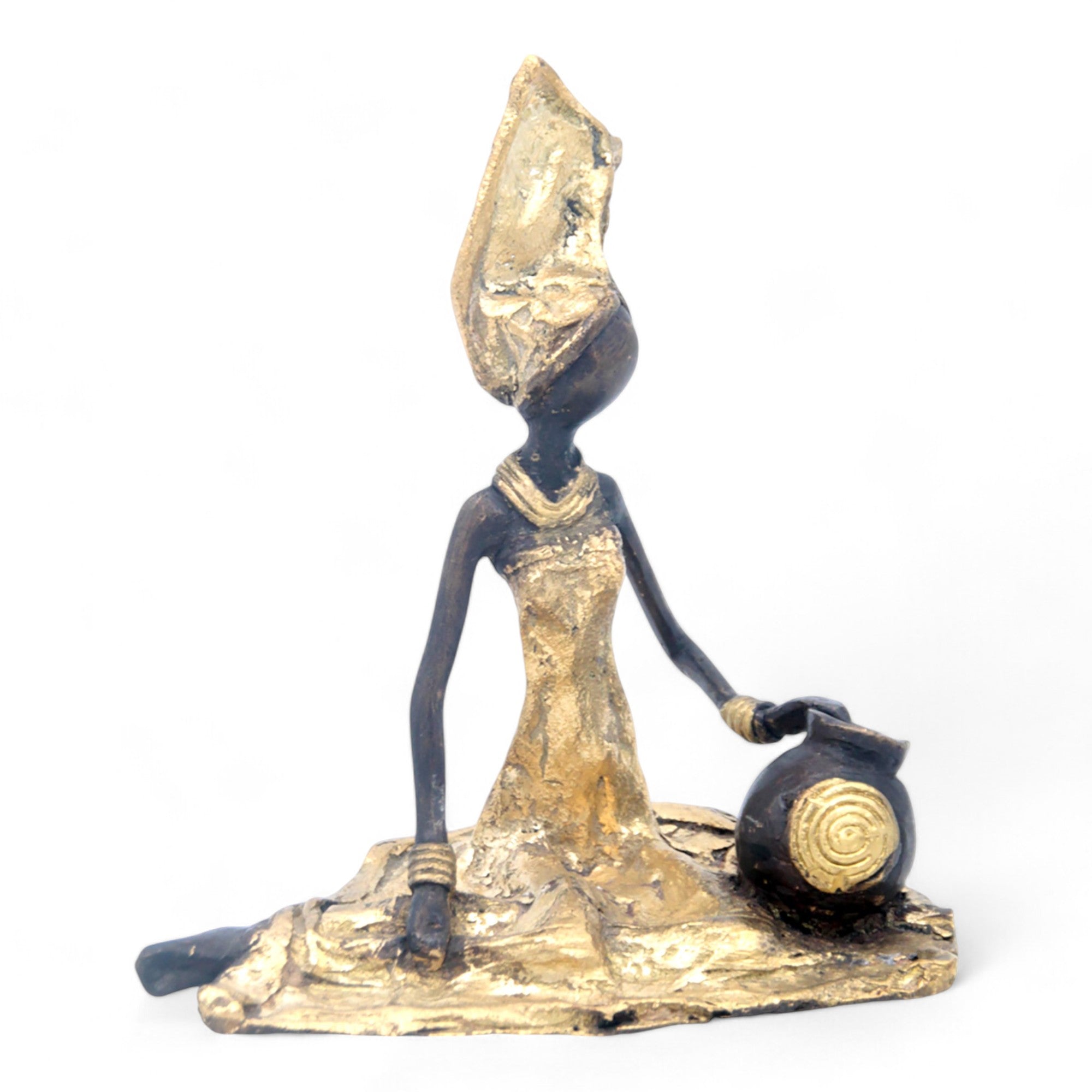 Bronze assis au sol 25 cm doré n°9 Bronzes d&#39;Afrique