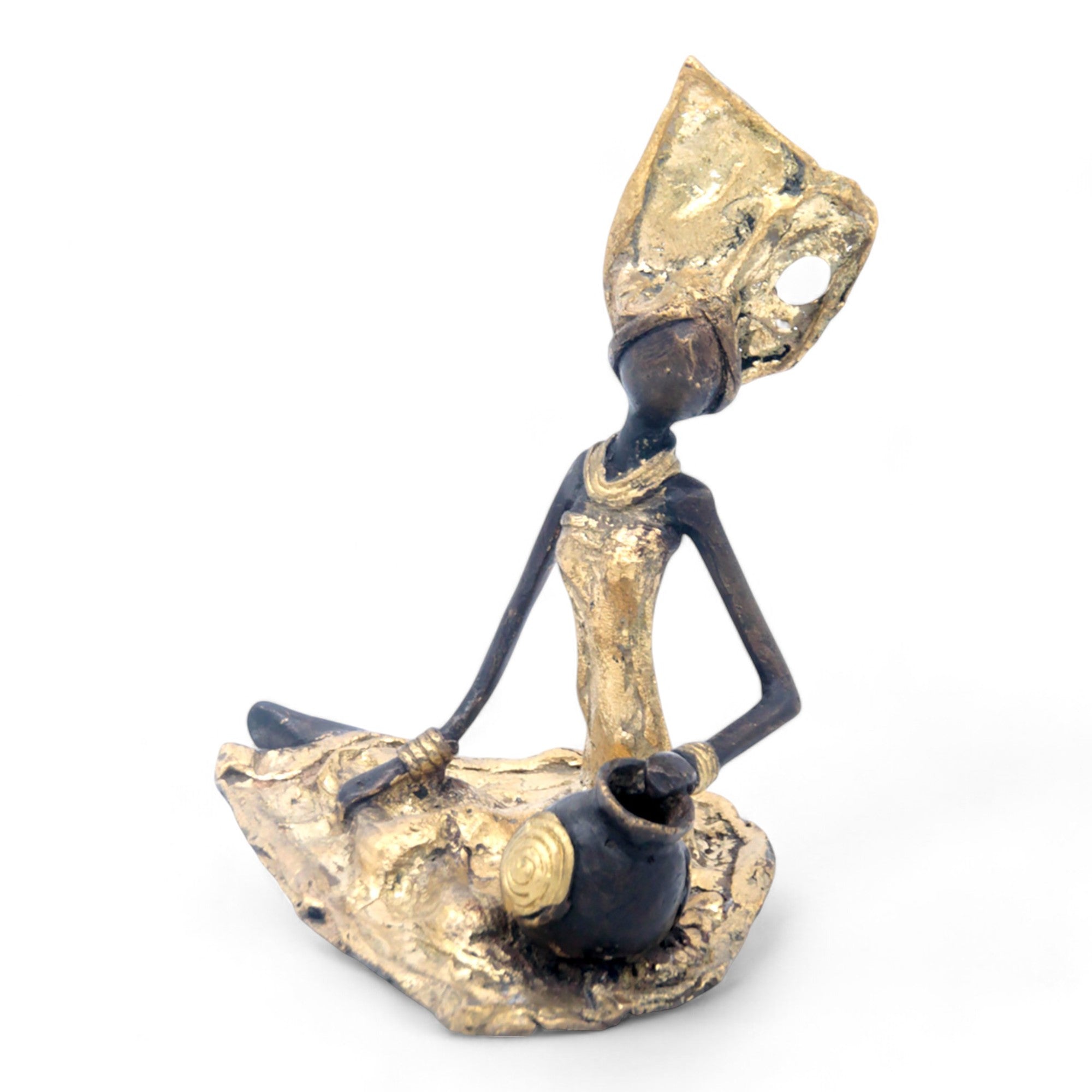 Bronze assis au sol 25 cm doré n°9 Bronzes d&#39;Afrique