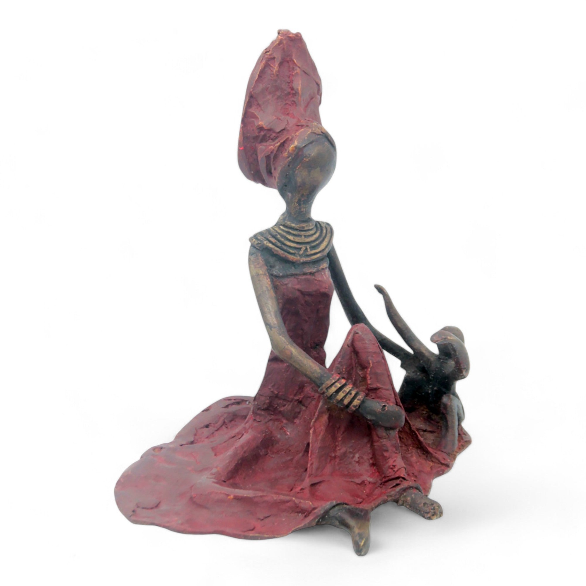 Bronze assis au sol 25 cm rouge n°10 Bronzes d&#39;Afrique