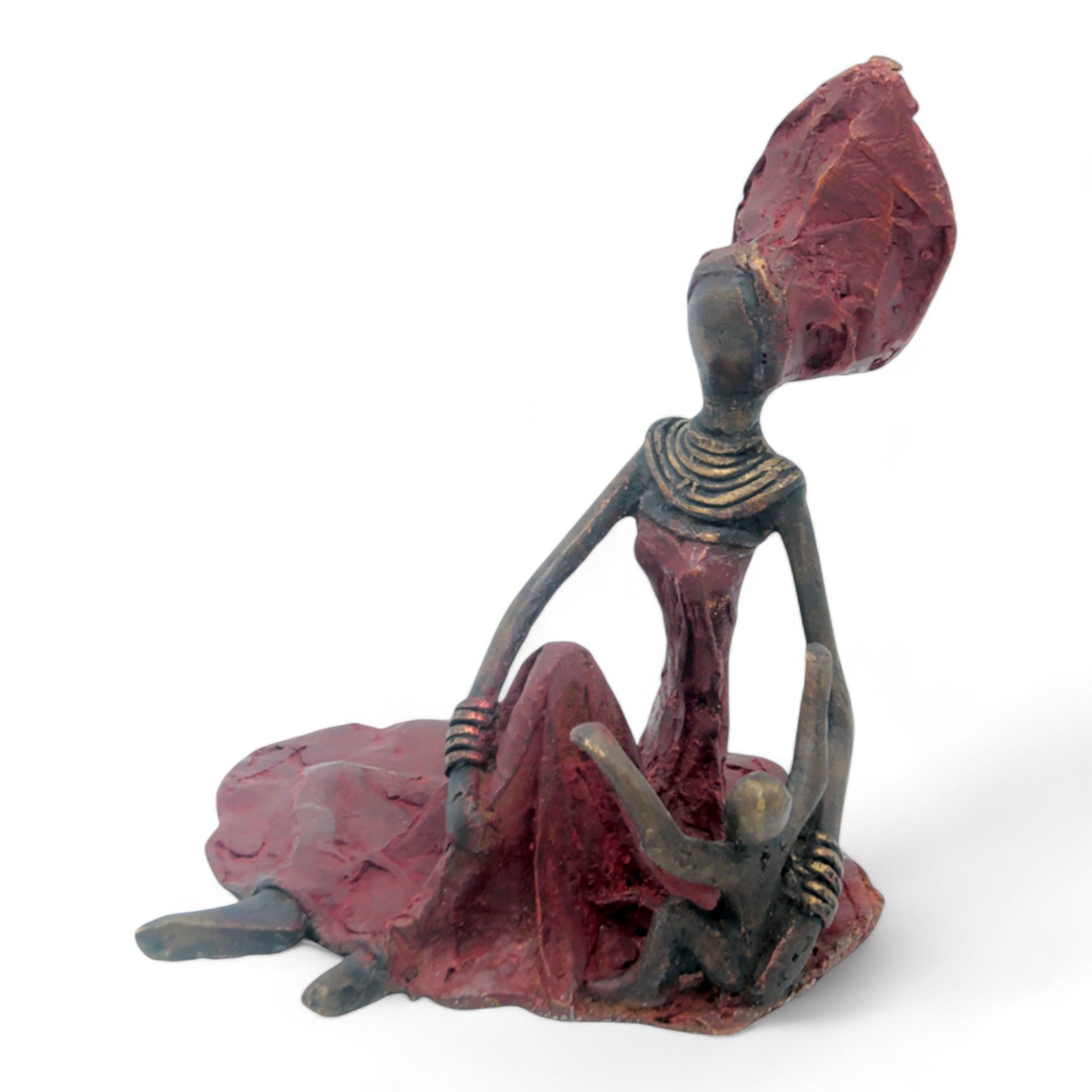 Bronze assis au sol 25 cm rouge n°10 Bronzes d&#39;Afrique