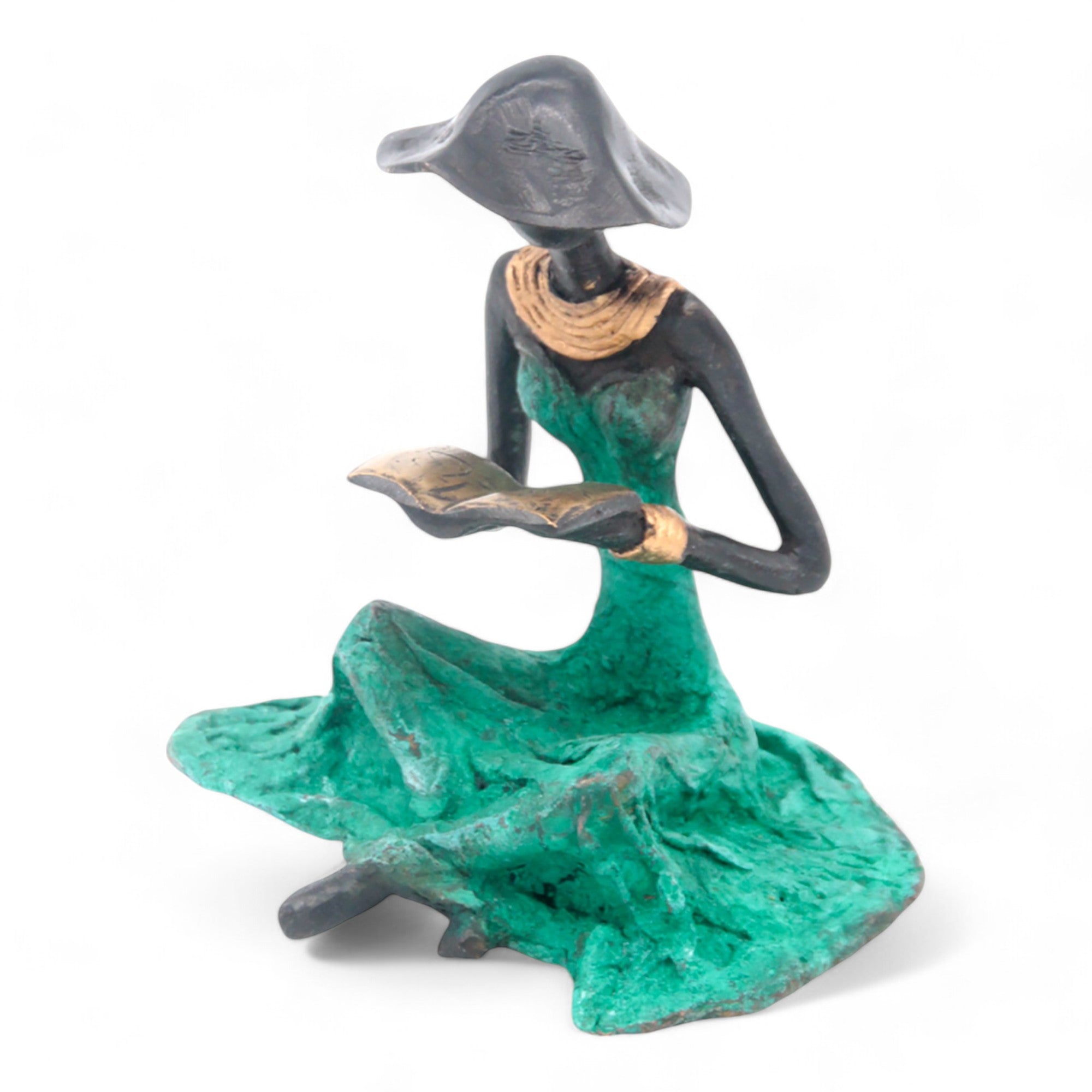 Bronze assis au sol 25 cm vert n°1 Bronzes d&#39;Afrique