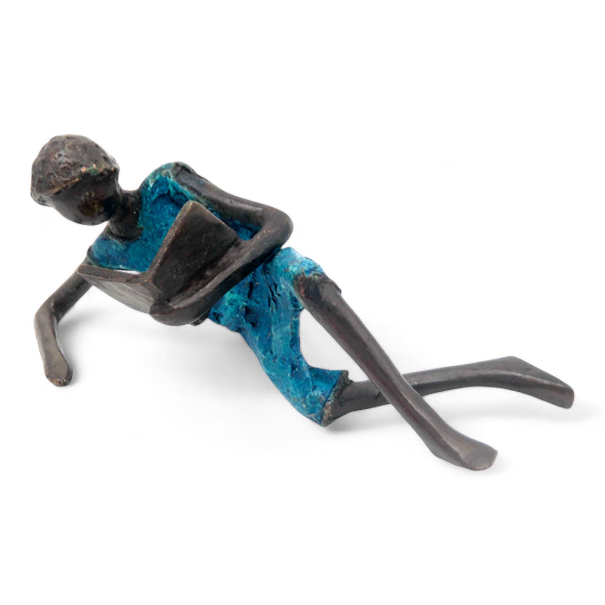Bronze allongé 20 cm bleu n°10 Bronzes d&#39;Afrique