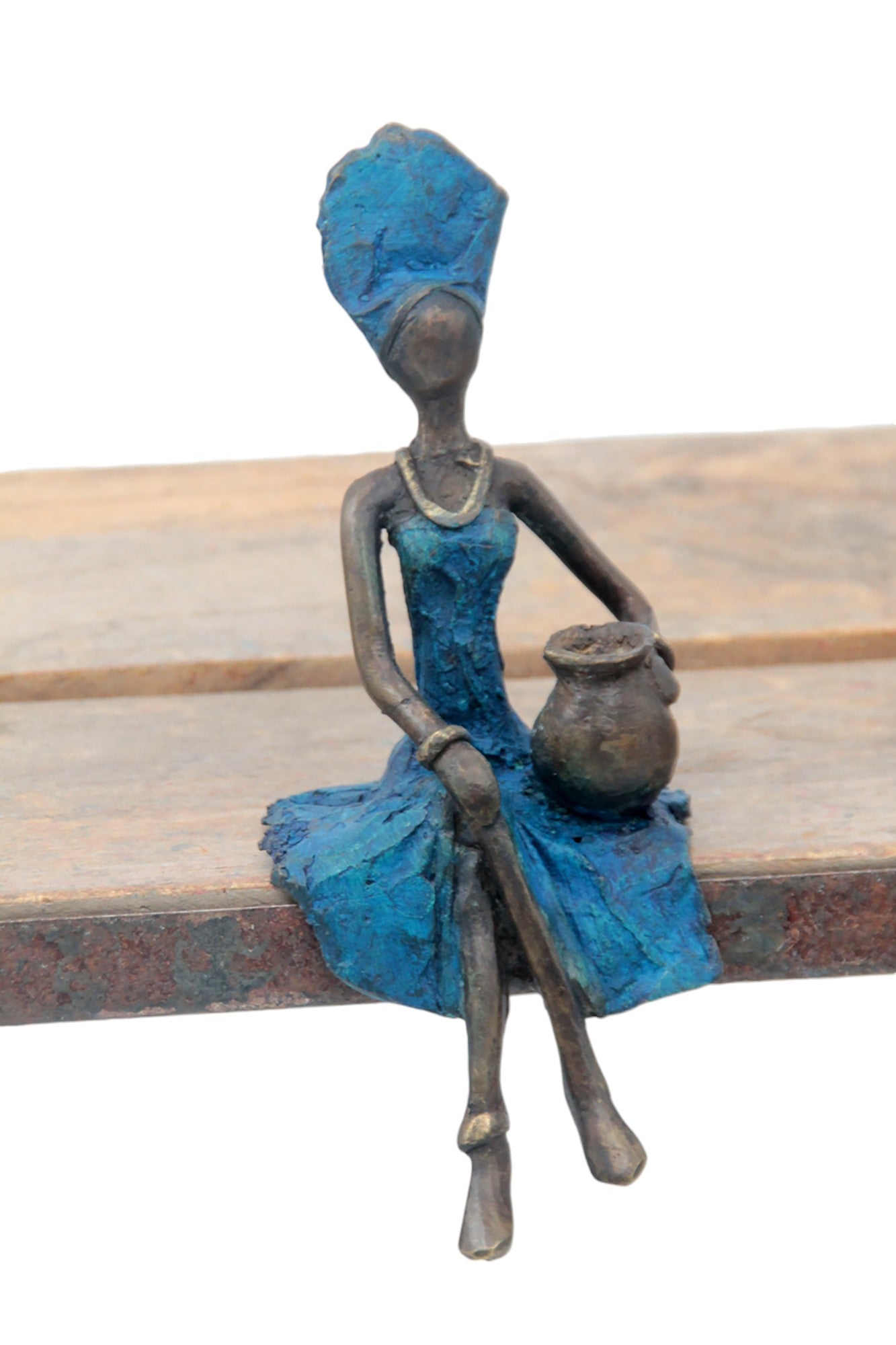 Bronze assis 15 cm bleu n°7 Bronzes d&#39;Afrique