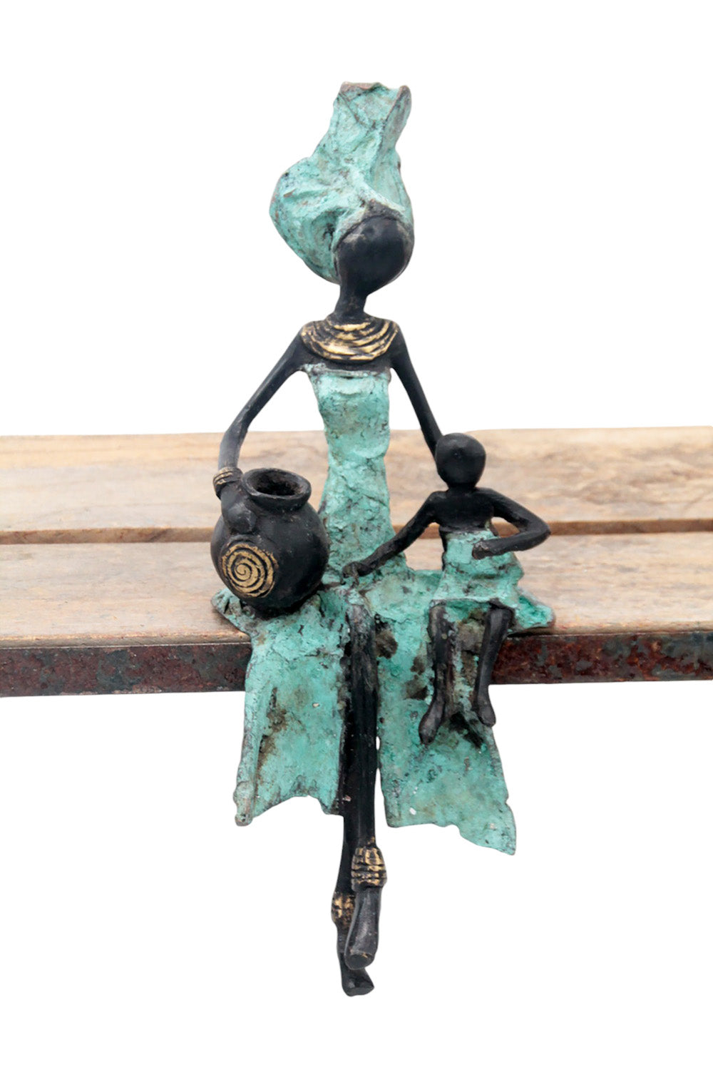 Bronze assis 25 cm turquoise n°9 Bronzes d&#39;Afrique