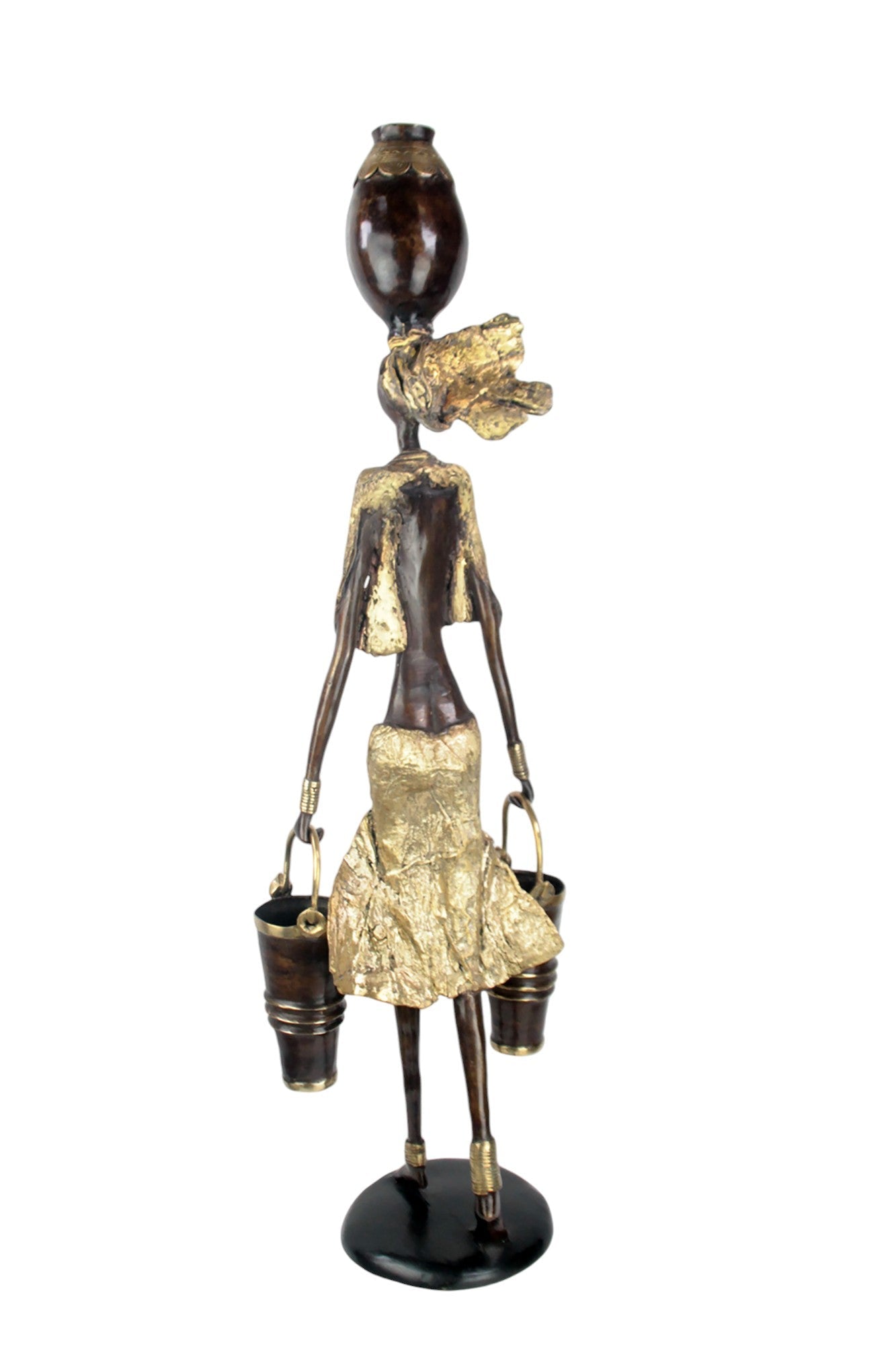 Bronze Issouf femme à 2 seaux 80 cm doré n°1 Bronzes d&#39;Afrique