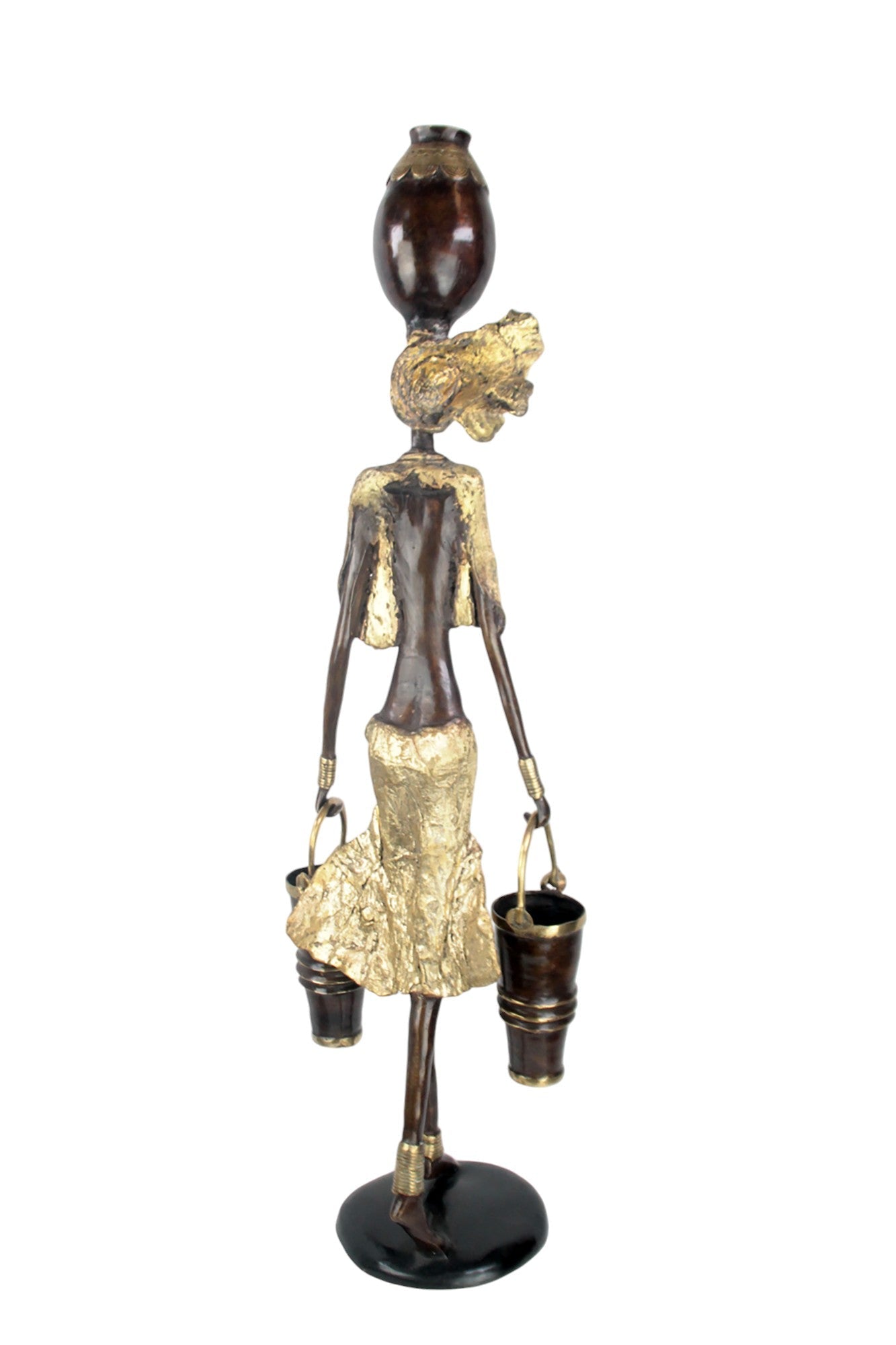 Bronze Issouf femme à 2 seaux 80 cm doré n°1 Bronzes d&#39;Afrique
