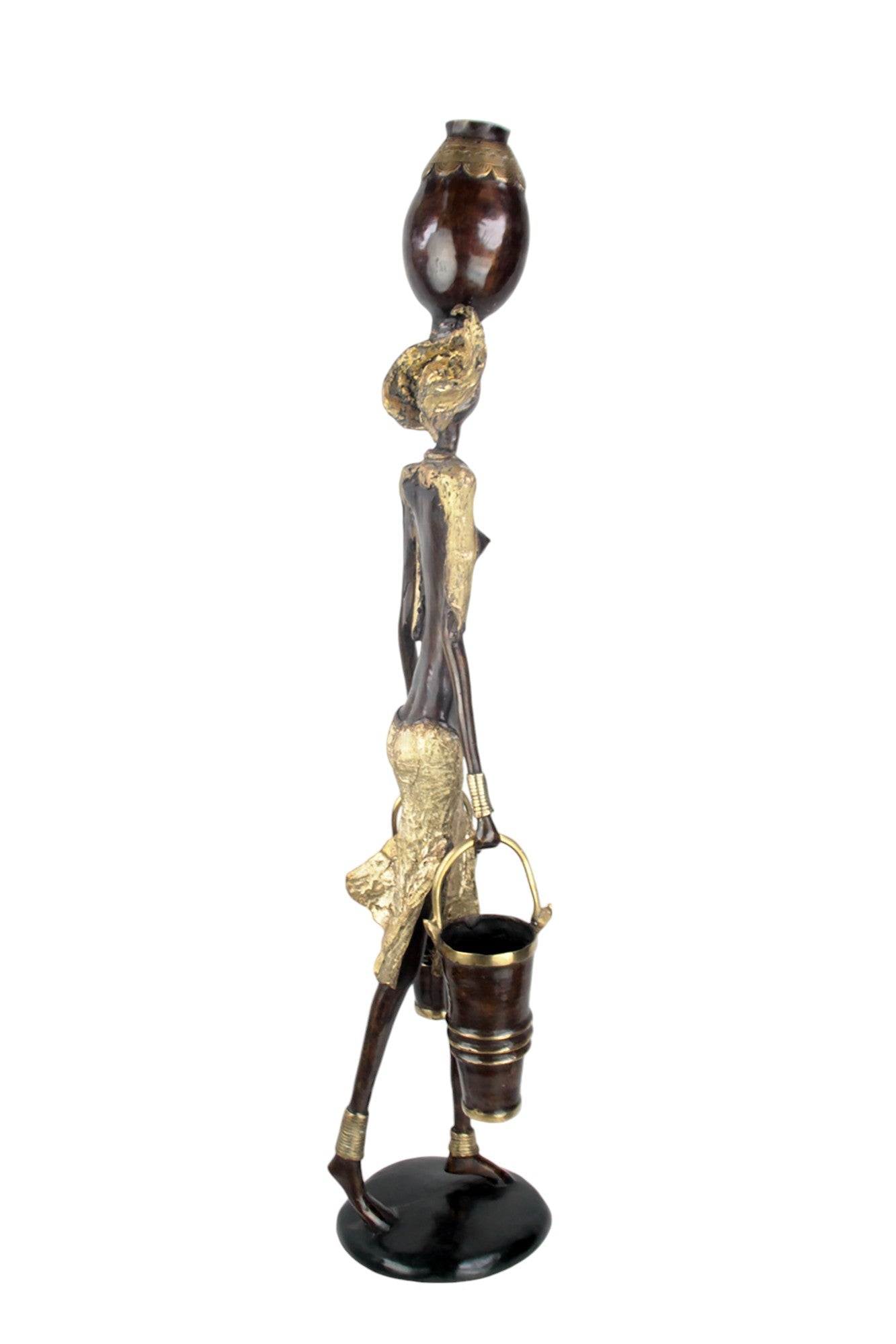 Bronze Issouf femme à 2 seaux 80 cm doré n°1 Bronzes d&#39;Afrique