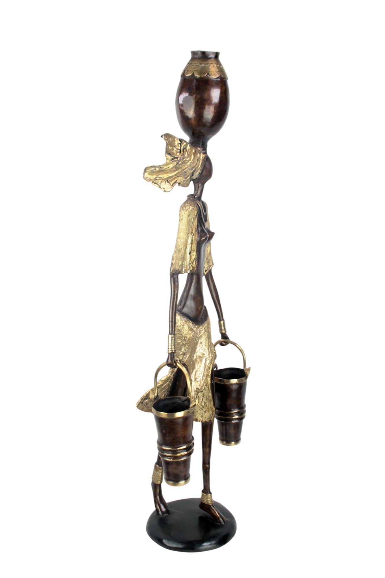Bronze Issouf femme à 2 seaux 80 cm doré n°1 Bronzes d&#39;Afrique