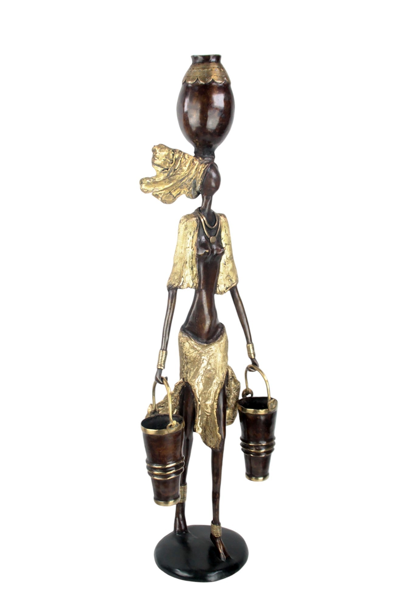 Bronze Issouf femme à 2 seaux 80 cm doré n°1 Bronzes d&#39;Afrique