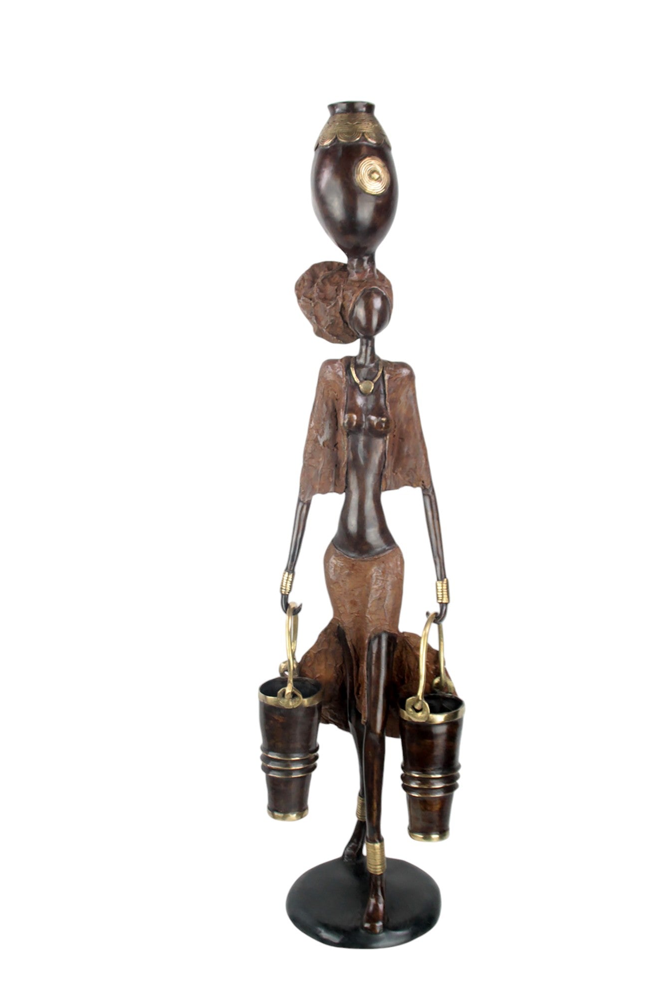 Bronze Issouf femme à deux seaux 80 cm marron n°1 Bronzes d&#39;Afrique