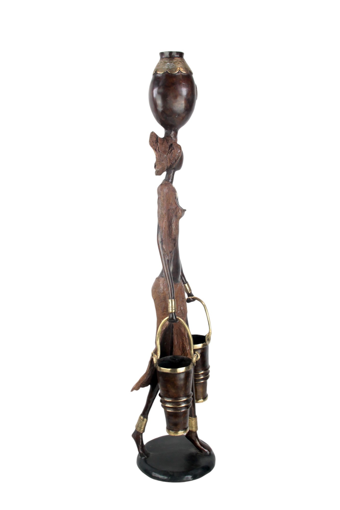 Bronze Issouf femme à deux seaux 80 cm marron n°1 Bronzes d&#39;Afrique